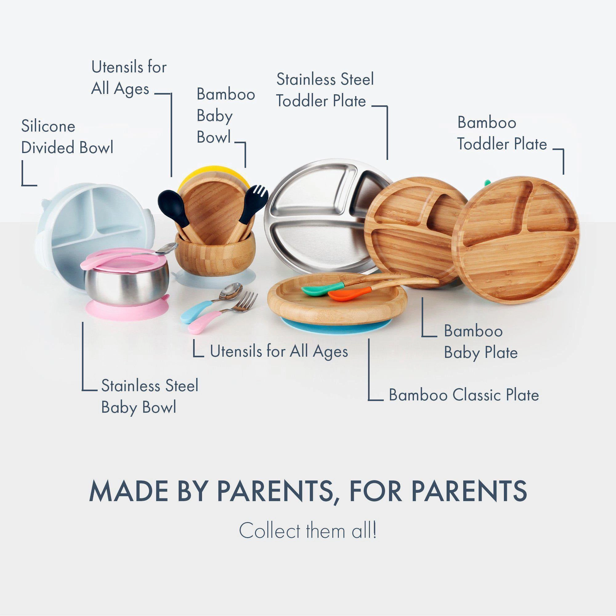 Avanchy Bamboo Suction Baby Bowl   Spoon - Blue