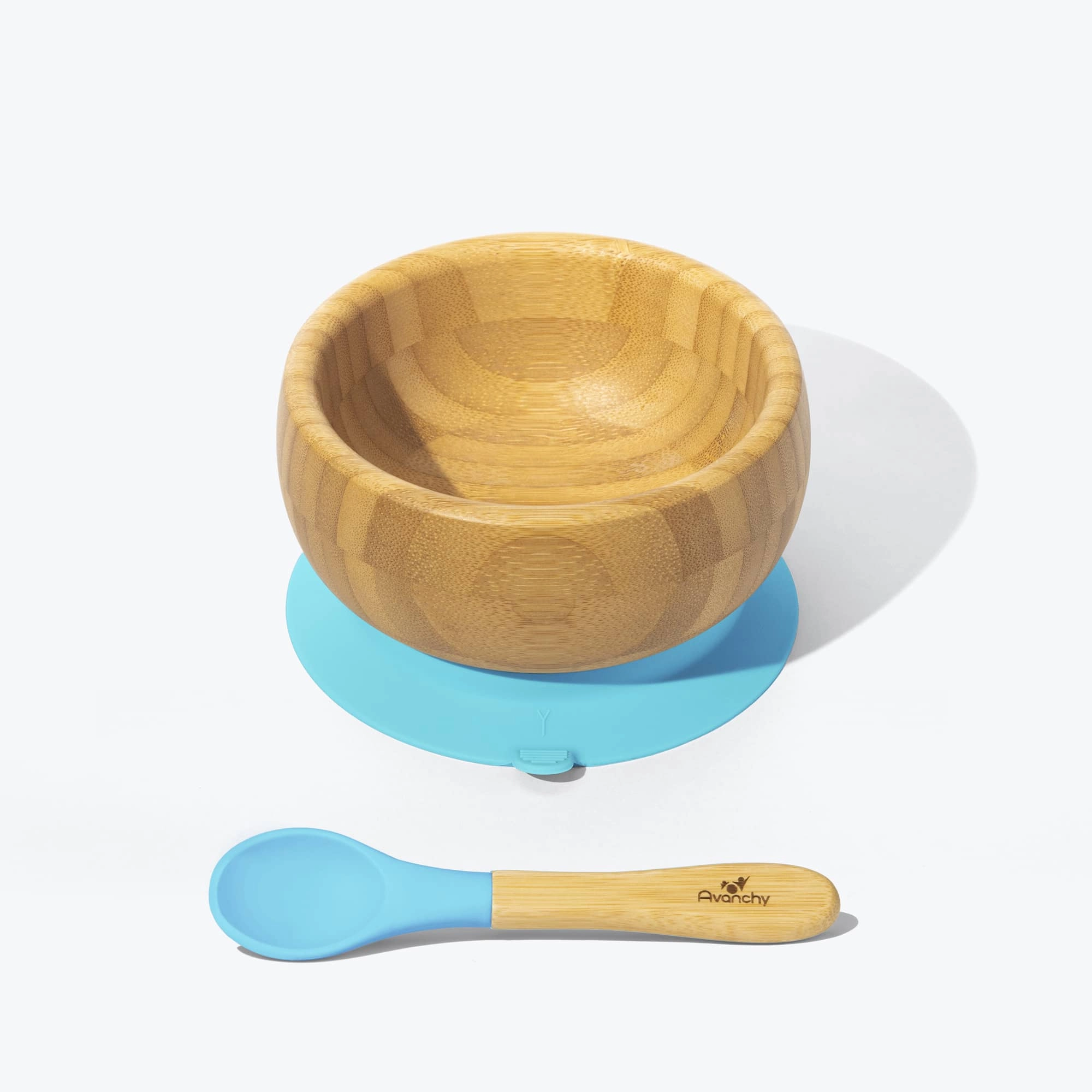 Avanchy Bamboo Suction Baby Bowl   Spoon - Blue