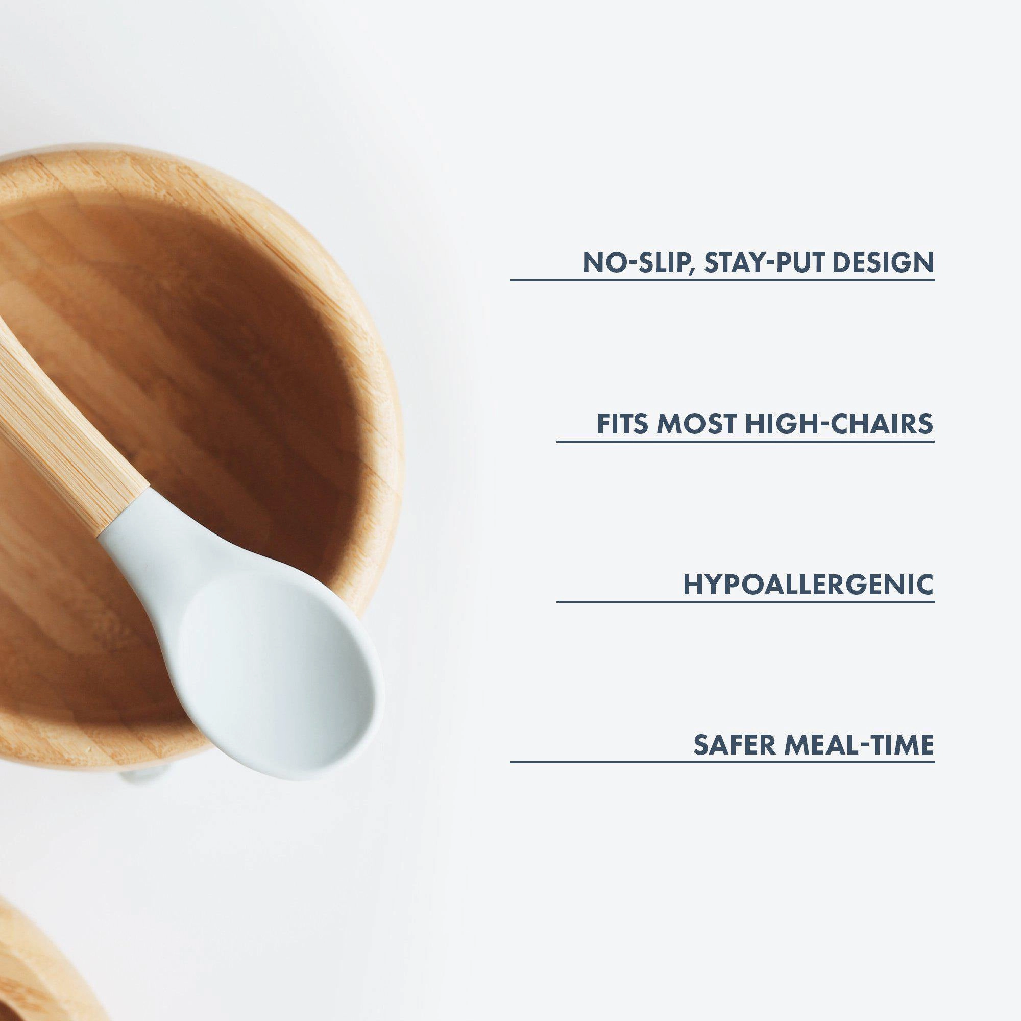 Avanchy Bamboo Suction Baby Bowl   Spoon - Grey