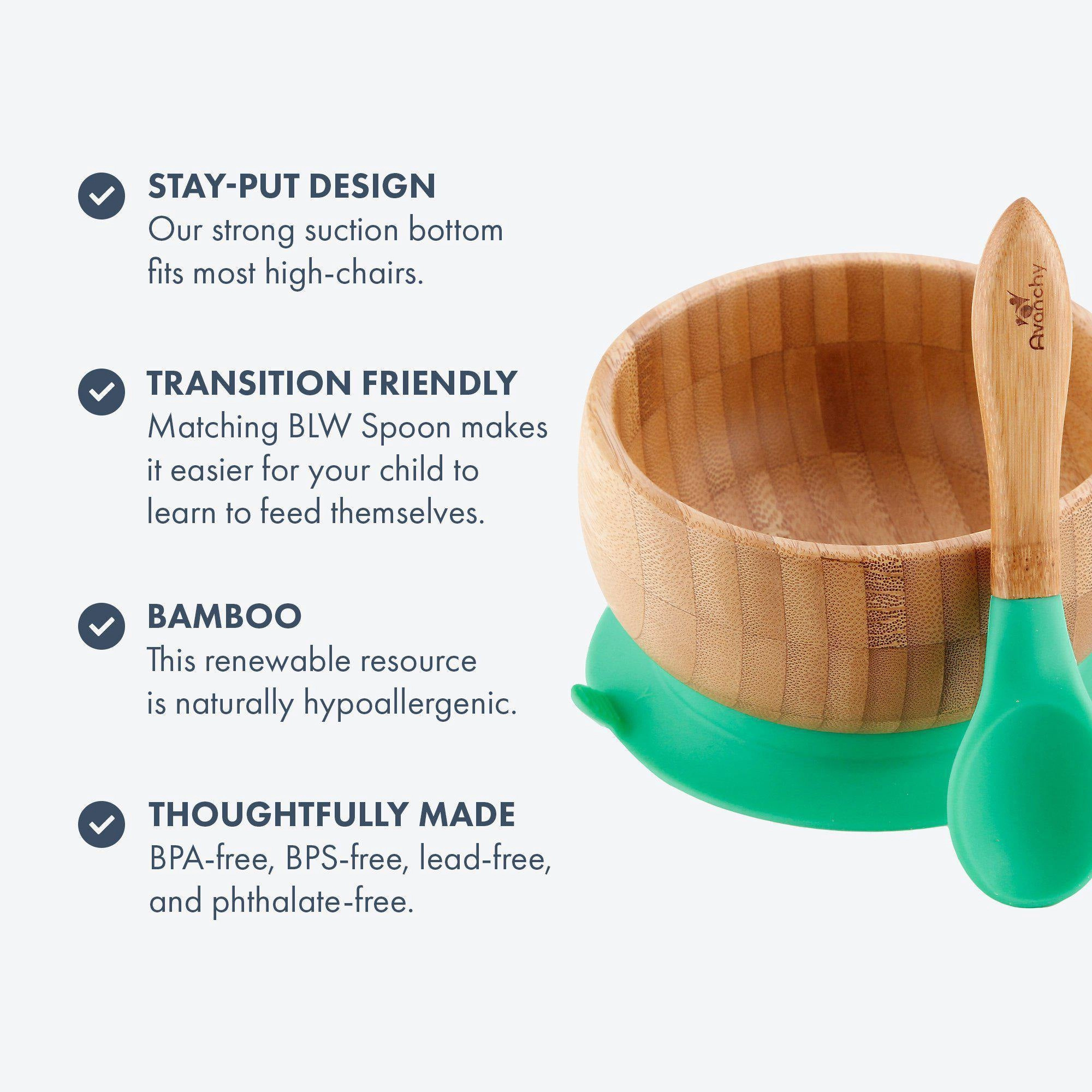 Avanchy Bamboo Suction Baby Bowl   Spoon - Grey