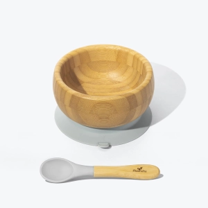 Avanchy Bamboo Suction Baby Bowl   Spoon - Grey