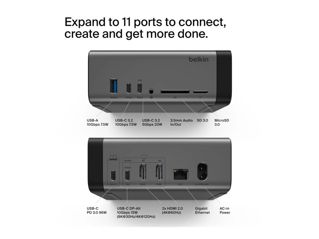 Belkin CONNECT 11-in-1 Pro - Docking station - USB-C - USB-C - 1GbE - 150 Watt INC020TTSGY