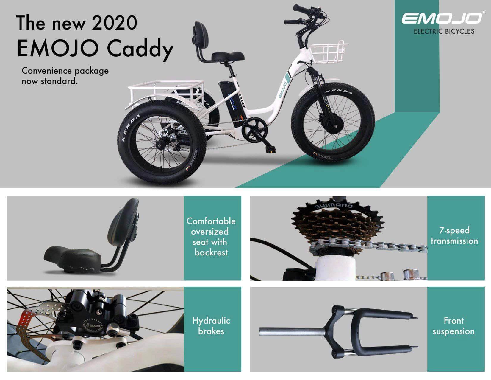 Emojo Caddy Pro Electric Trike [48V 500W Fat Tire Tricycle]