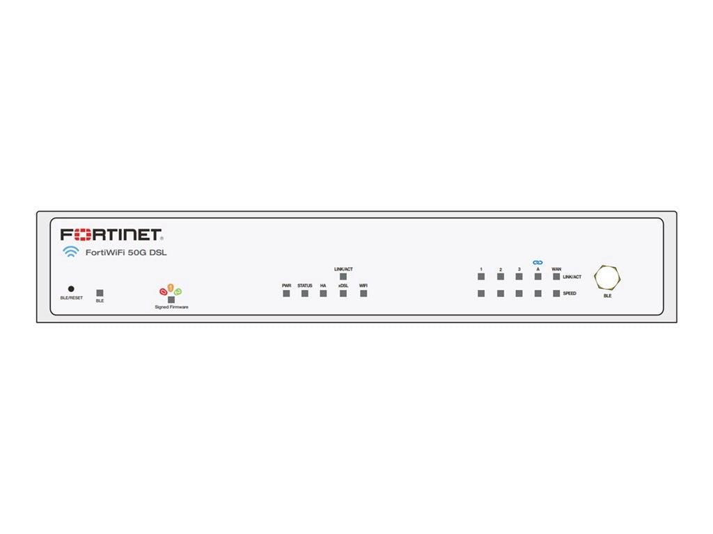 Fortinet FortiWiFi 50G-DSL - Security appliance - with 1 year FortiCare Premium Support   1 year FortiGuard Enterprise Protection FWF-50G-DSL-B-BDL-809-12