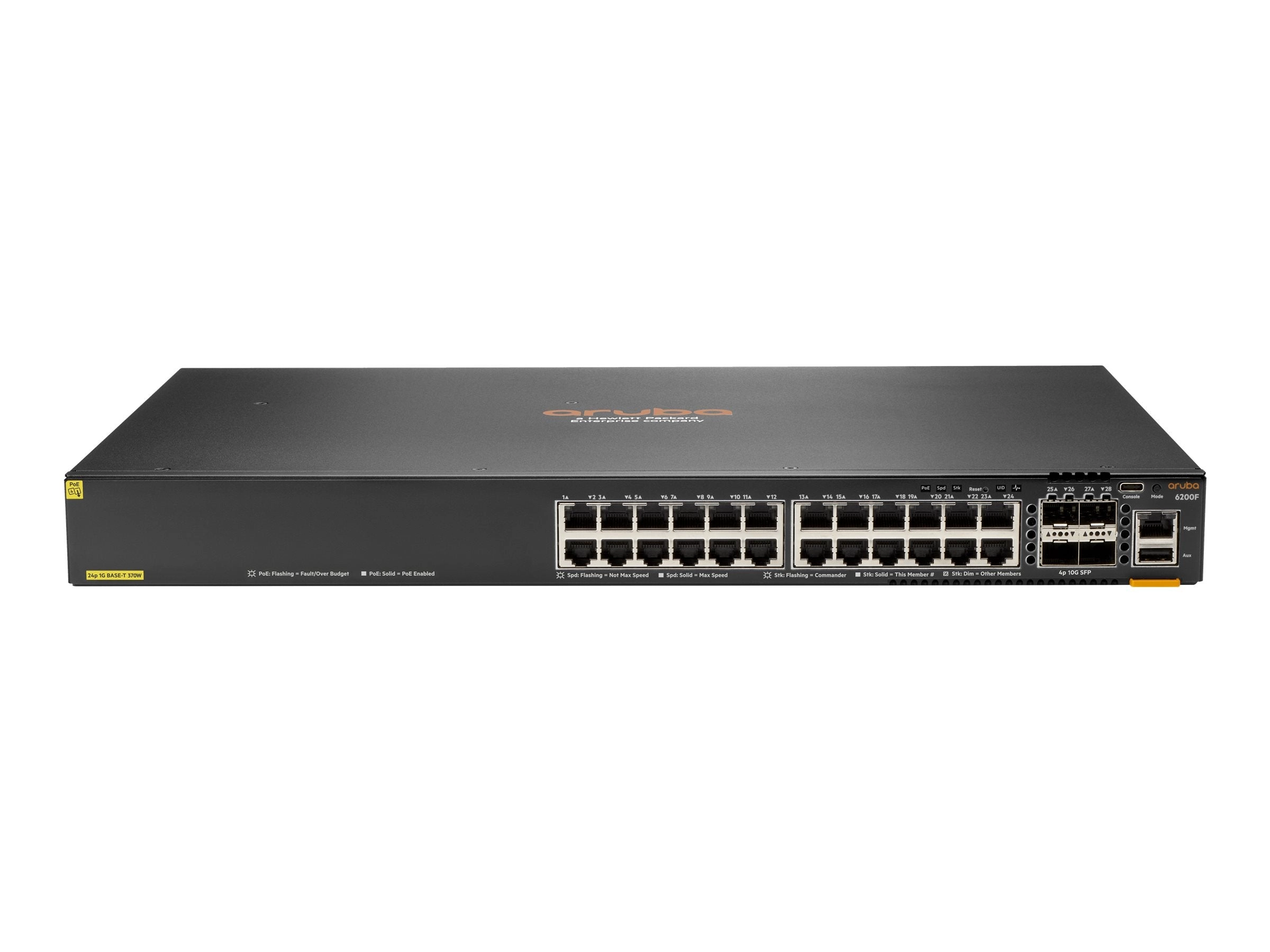 HPE Aruba 6200F 24G Class4 PoE 4SFP  370W Switch - Switch - Max. Stacking Distance 10 kms - L3 - managed - 24 x 10/100/1000 (PoE ) JL725B#B2E