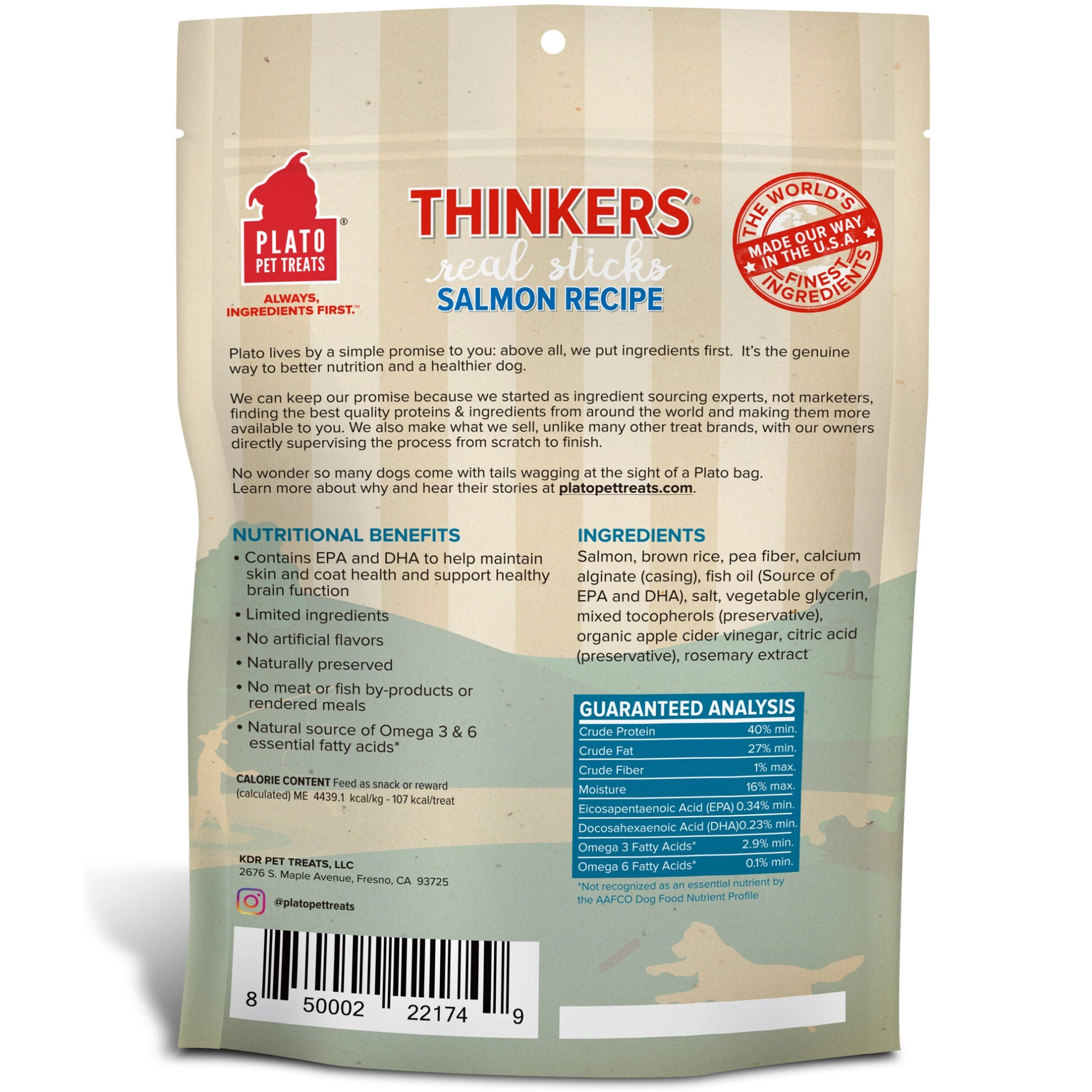 Plato Thinkers Salmon Meat Stick Dog Treats