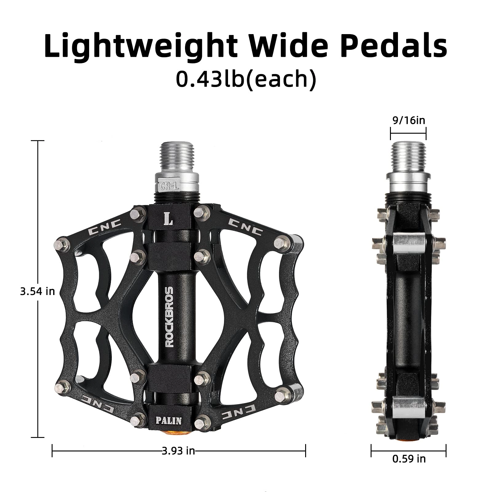 ROCKBROS Lightweight Aluminum Alloy Bike Pedals with Wide Platform Grip