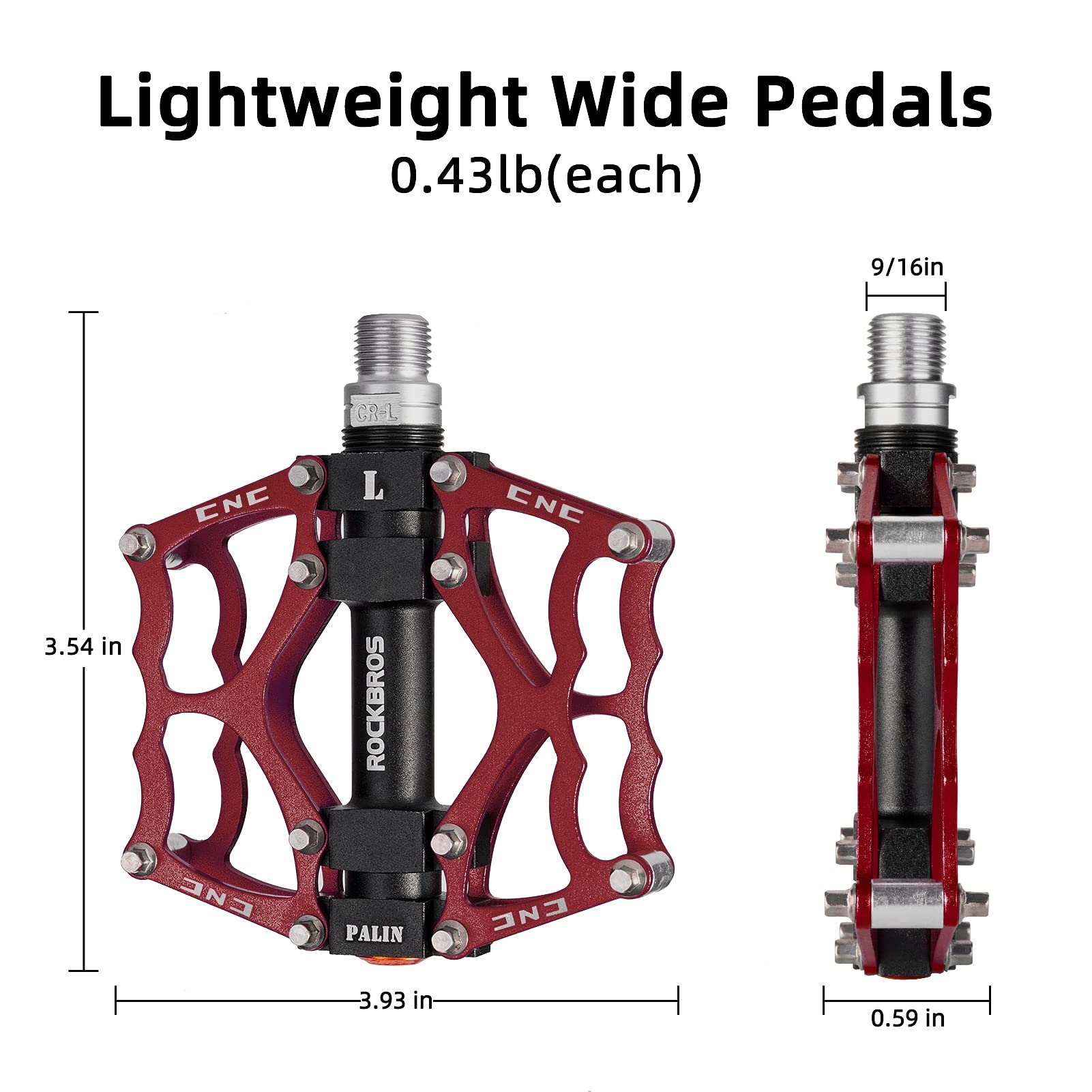 ROCKBROS Lightweight Aluminum Alloy Bike Pedals with Wide Platform Grip