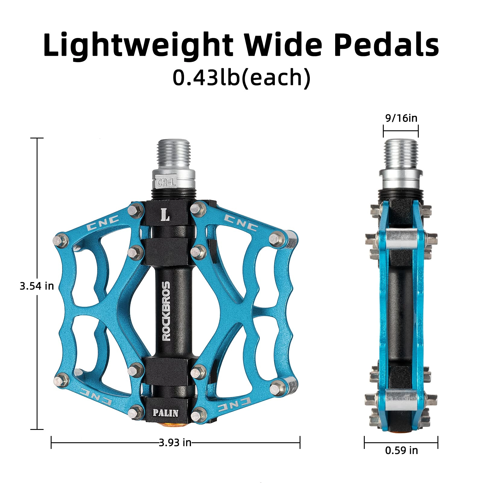 ROCKBROS Lightweight Aluminum Alloy Bike Pedals with Wide Platform Grip
