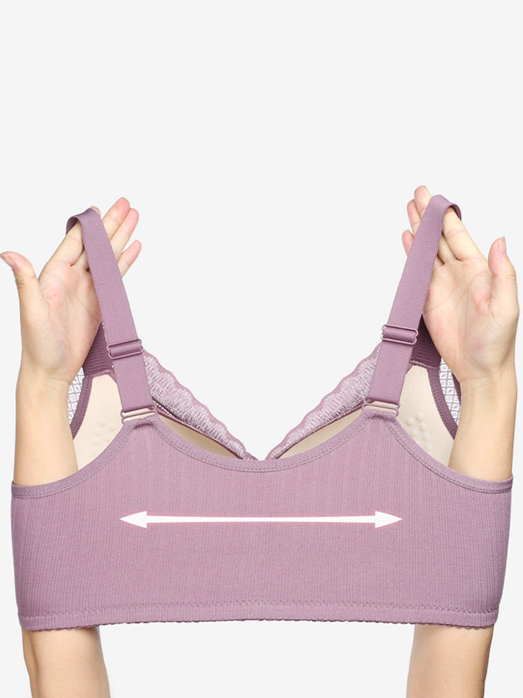 V-Neck Front Button Closure Cotton Wireless Bra