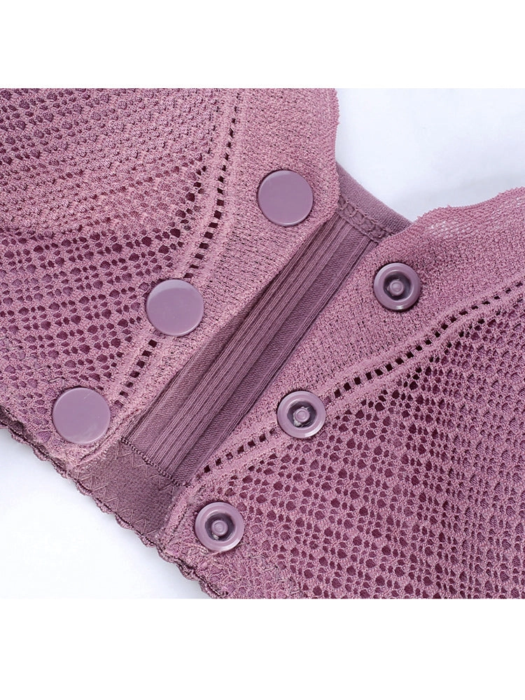 V-Neck Front Button Closure Cotton Wireless Bra