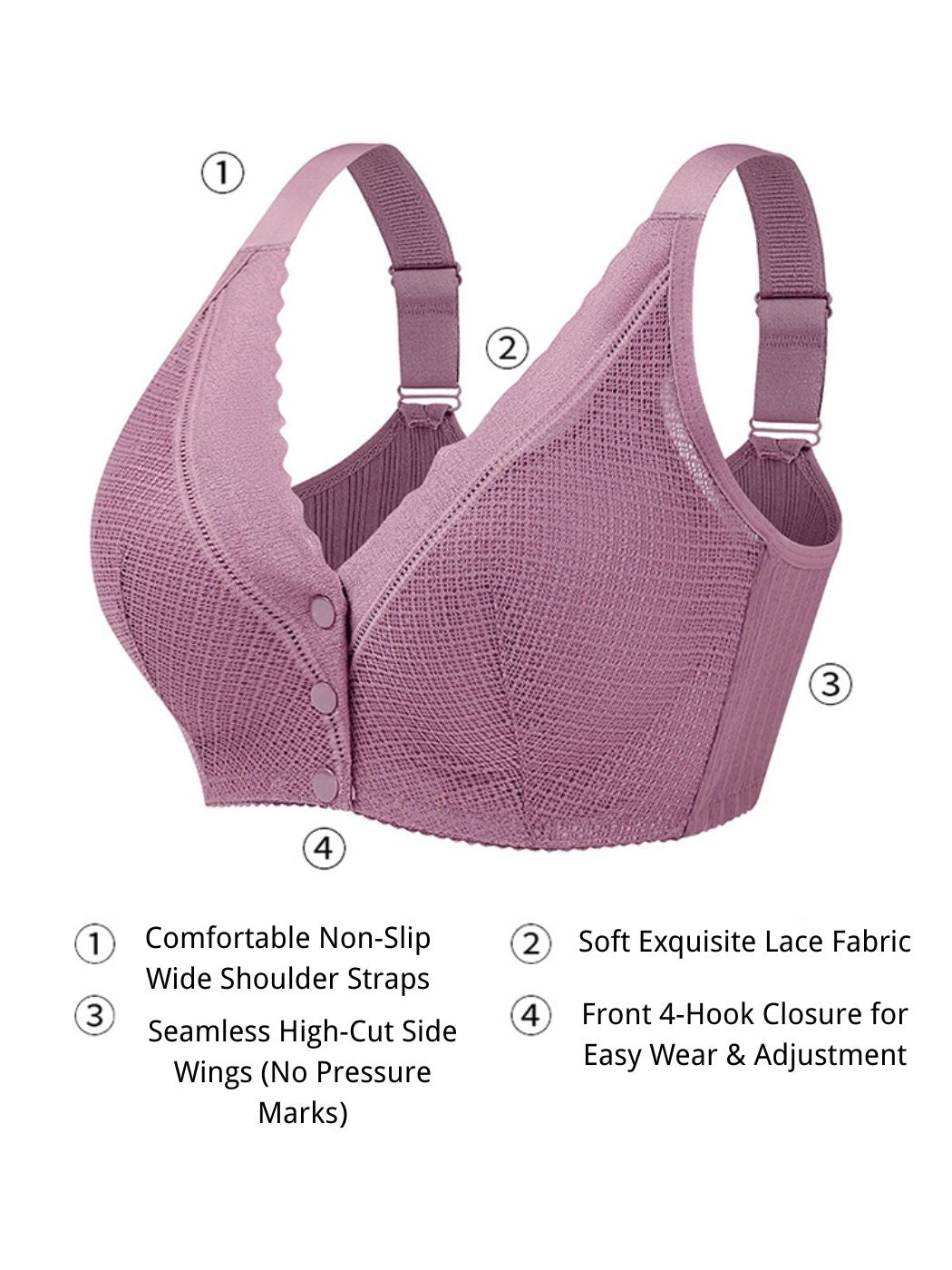 V-Neck Front Button Closure Cotton Wireless Bra