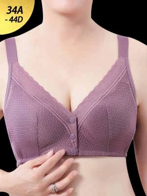 V-Neck Front Button Closure Cotton Wireless Bra