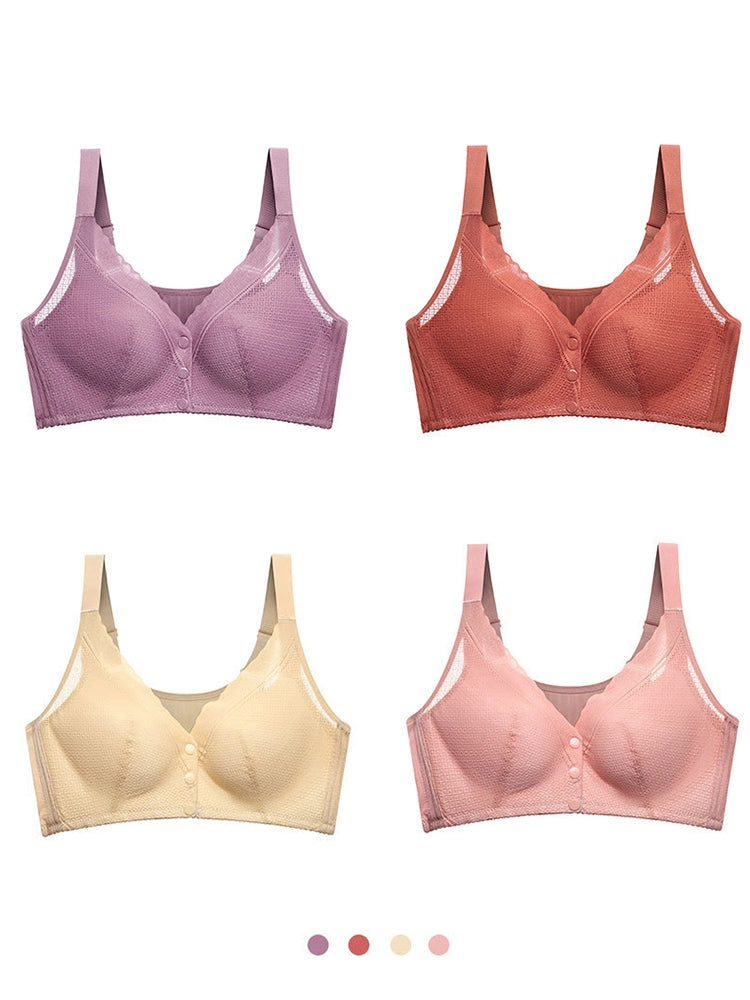 V-Neck Front Button Closure Cotton Wireless Bra