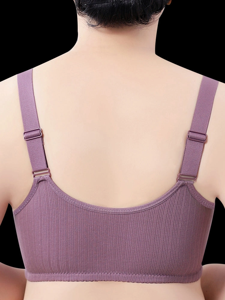 V-Neck Front Button Closure Cotton Wireless Bra