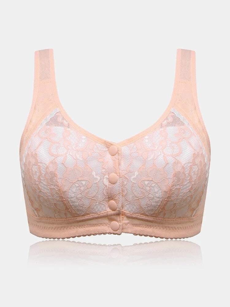 Women's Front Button Closure Soft Wireless Bra